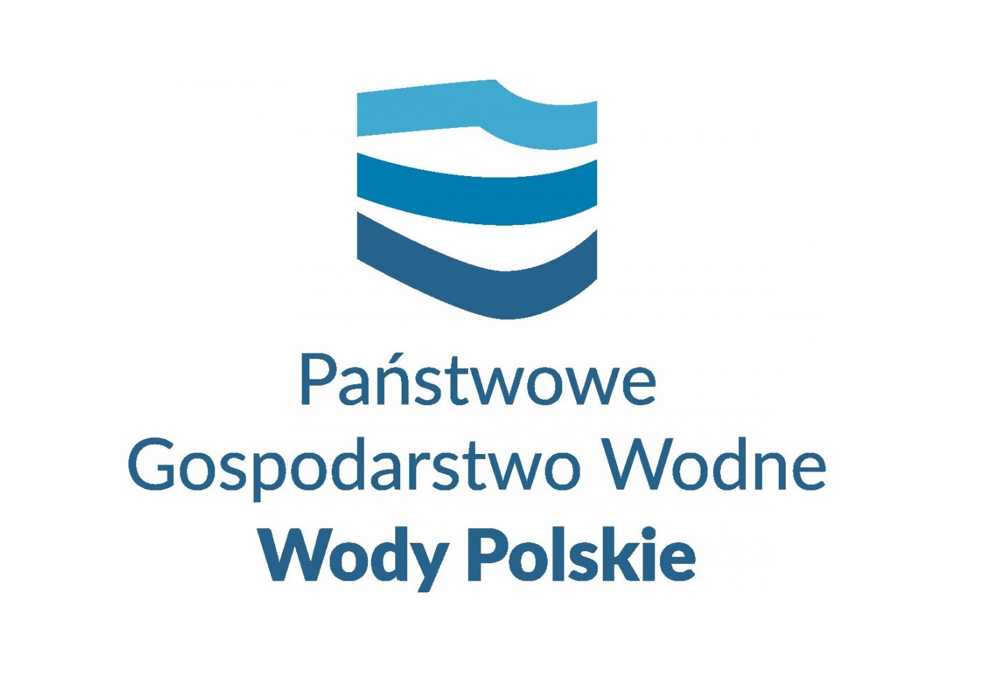 Logo instytucji Wody Polskie z niebieskim symbolem fali i nazwą w dwóch liniach.